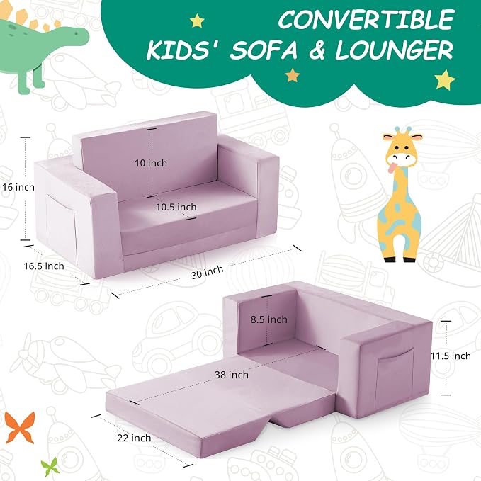 Kids Couch, 2-in-1 Toddler Chair Comfy 1-3 Years, Convertible Kids Chair - Image 3
