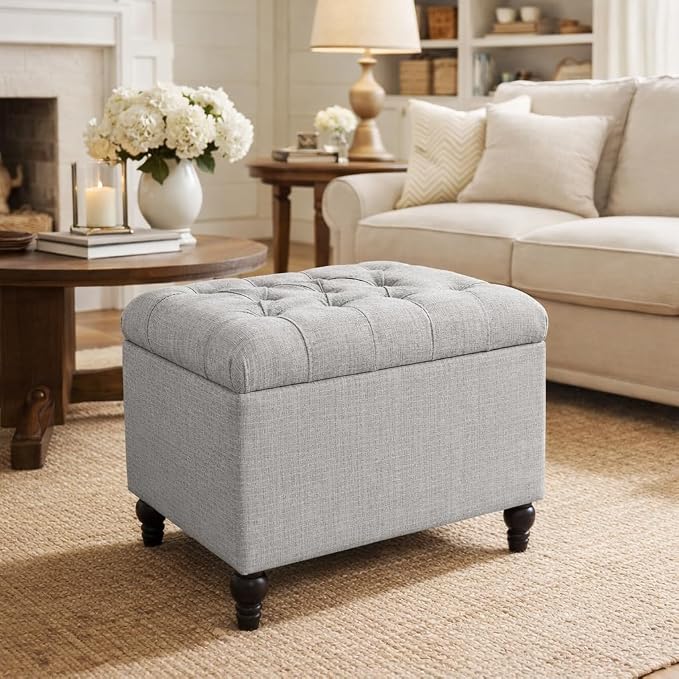 Homepop Home Decor | Upholstered Button Tufted Storage Ottoman | Hinged Lid - Image 2