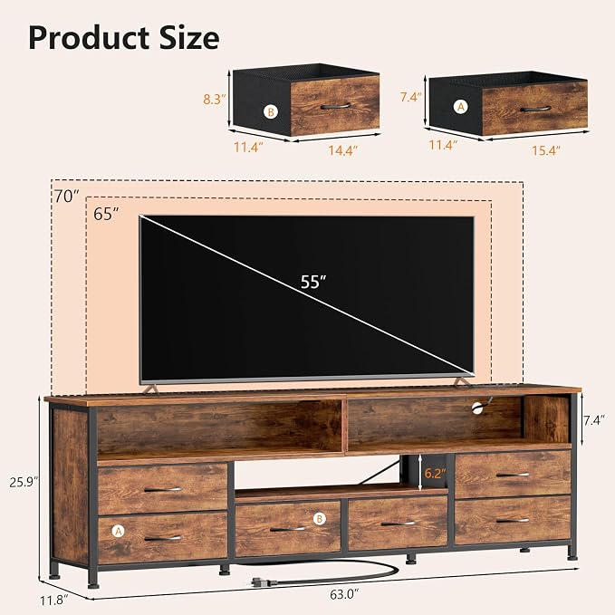 Furologee 63 Inch Entertainment Center, TV Stand - Image 3