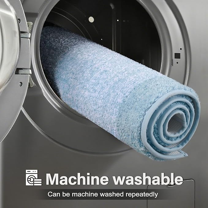 48x24 Long Bathroom Rugs Washable Non Slip, Light Blue Bath Mat - Image 9