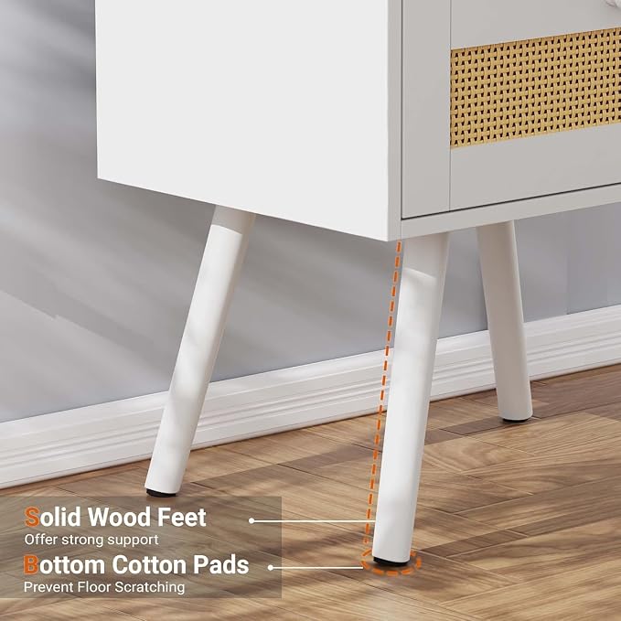 SUPERJARE Nightstand with Charging Station & Rattan-Like Decor Drawer, Rattan - Image 6