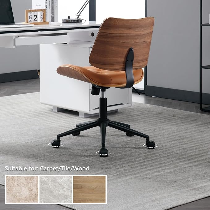 Armless Home Office Chair with Wheels, PU Leather Adjustable Height Computer - Image 7