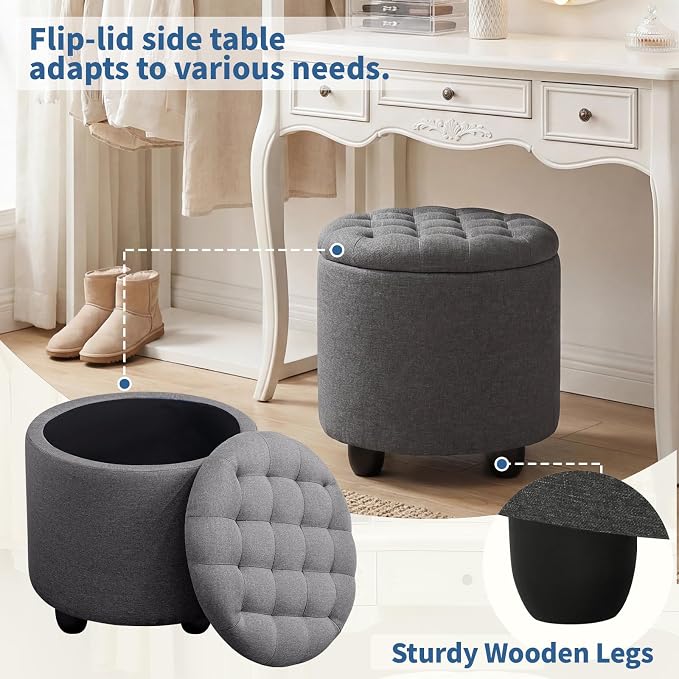 Furniliving 19 Inch Storage Round Ottoman, Footstools - Image 7
