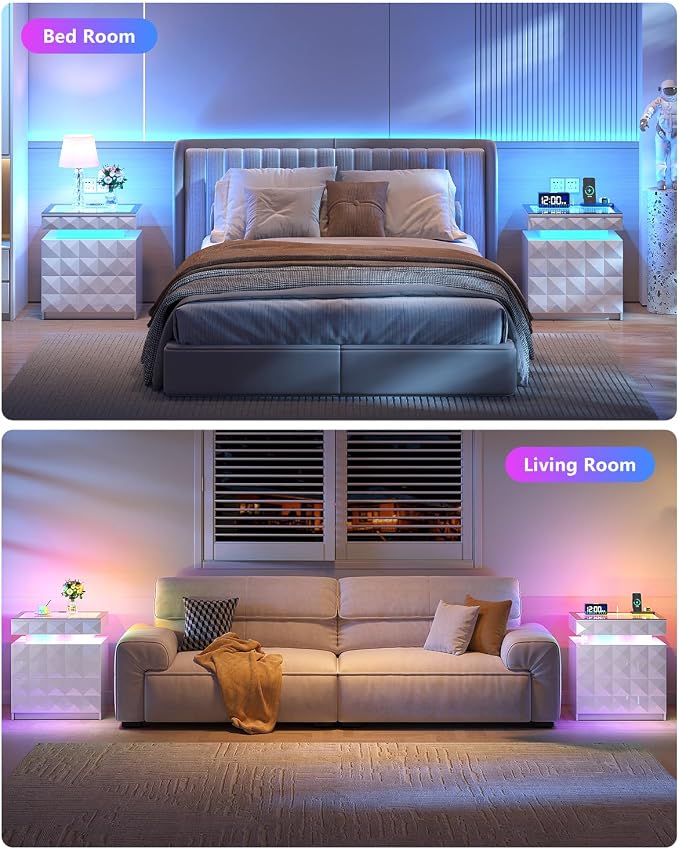 HWB Nightstand with RGB Lights, 3 Drawers Night Stand with Hidden Storage - Image 8
