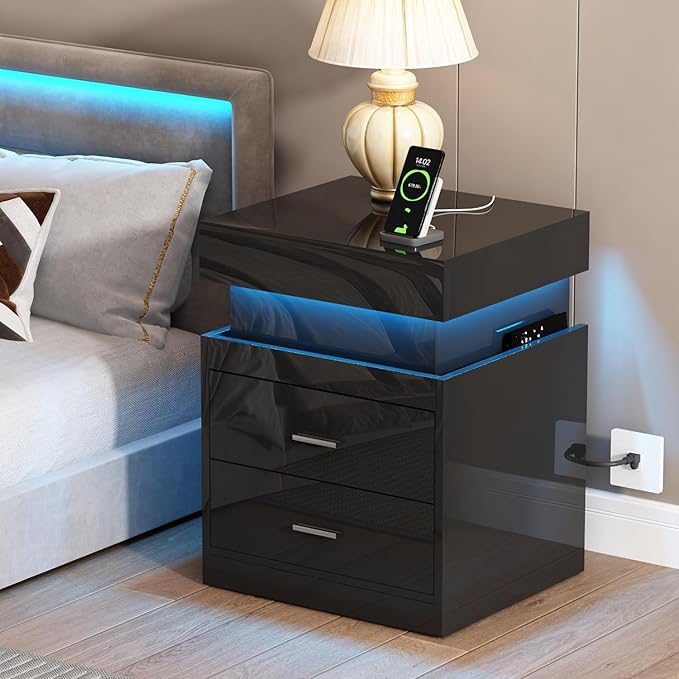 ChooChoo LED Nightstand Set of 2, Smart Night Standwith Charging Station and by ChooChoo