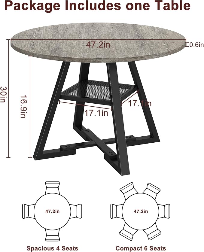 Jocoevol Round Dining Table for 4, Kitchen Dining Room Circle Dinner Pedestal - Image 2