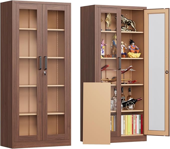 Locking Display Cabinet with Glass Door, 71”H Metal Curio Cabinets with by AFAIF