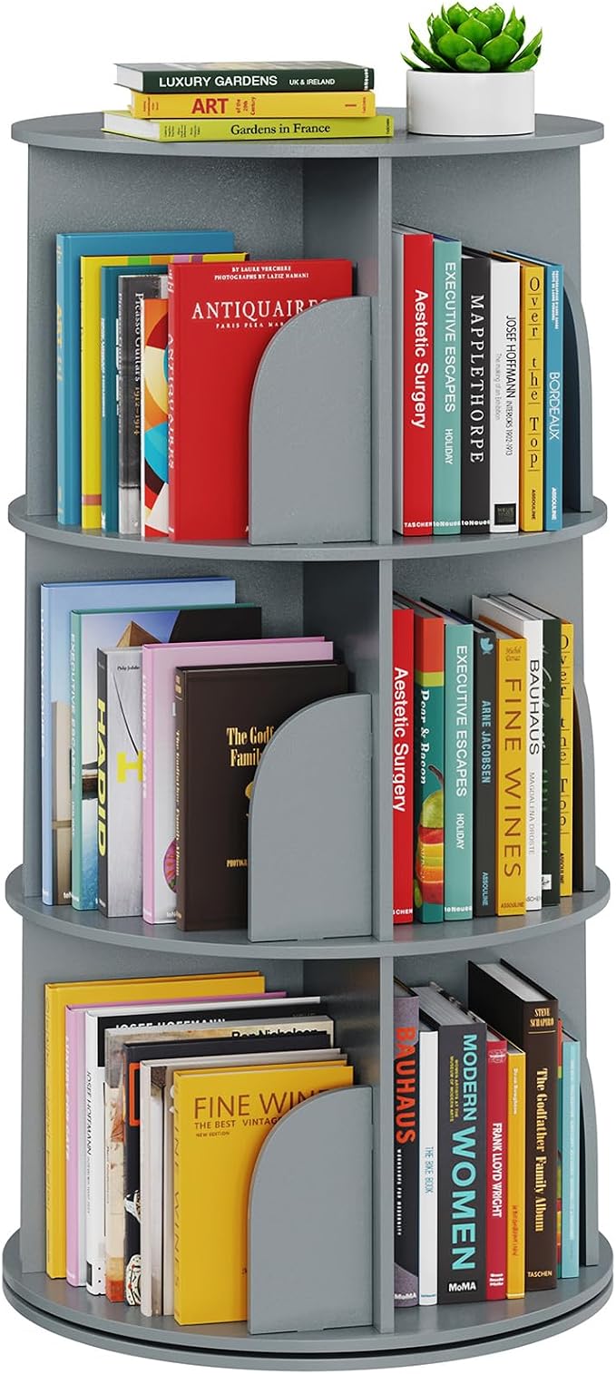 SpaceAid 3 Tier Rotating Bookshelf Tower, Spinning Bookcase Lazy Susan by SpaceAid