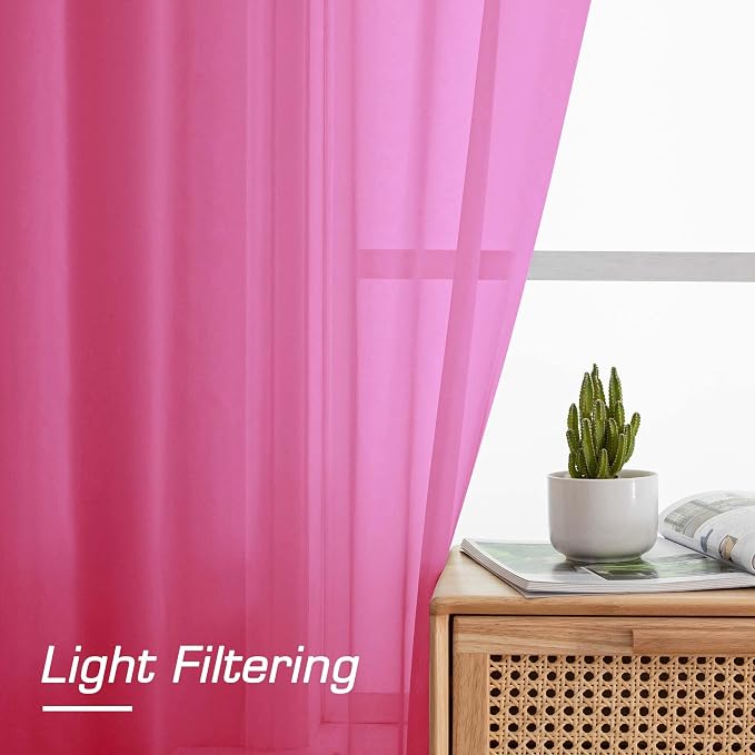 OWENIE Hot Pink Sheer Curtains for Bedroom Living Room 96 Inches Long 2 Panels - Image 4