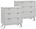 T4TREAM Fluted 3 Drawers Nightstand Set of 2, Oversized Extra Large Modern Side by T4TREAMFurniture