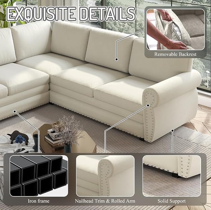 118" L-Shaped Sleeper Couch Bed - Image 4