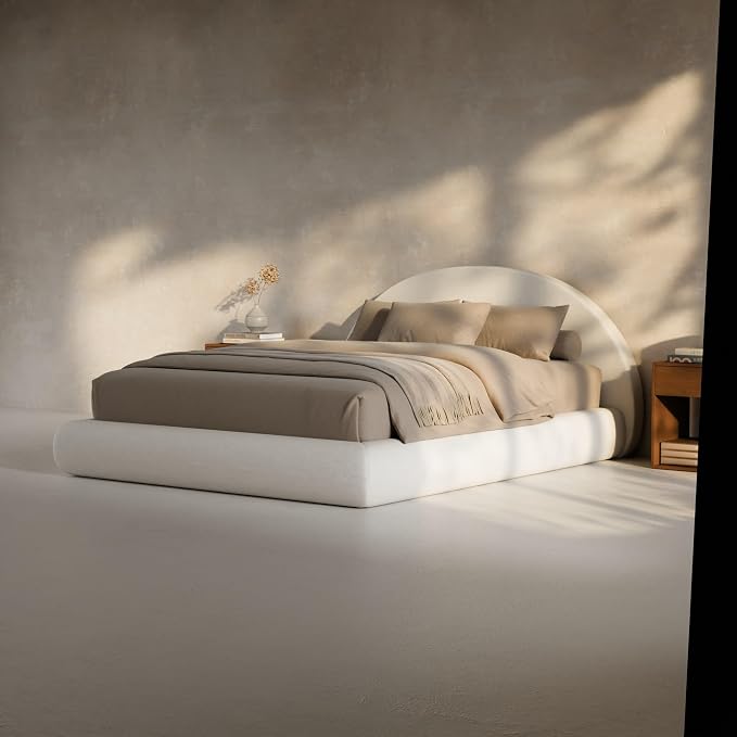 RECCI AirFrame Half-Moon Upholstered Queen Platform Bed Frame, Boucle Curved - Image 7