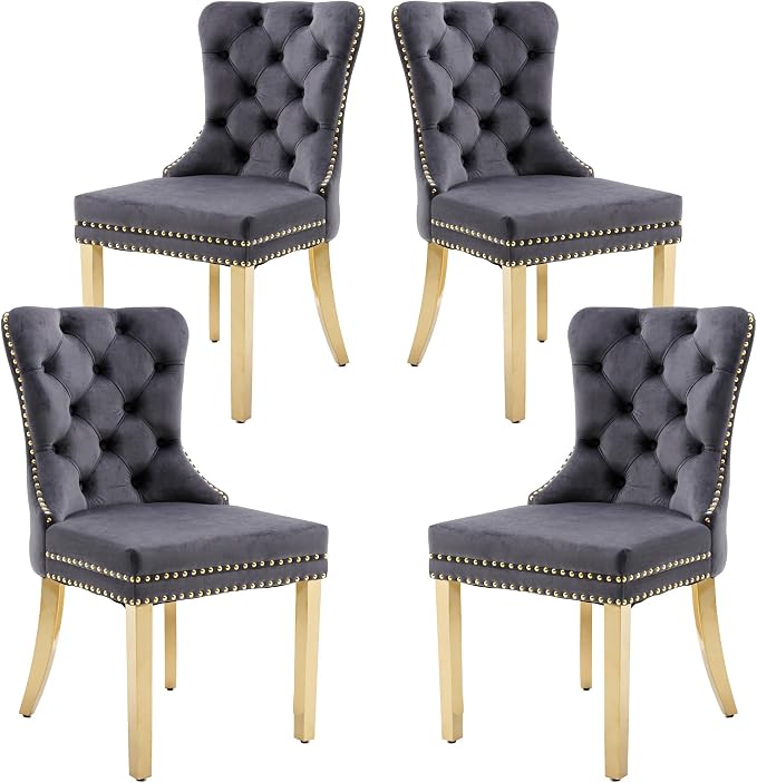 KCC Velvet Dining Chairs Set of 4, Upholstered High-end Tufted Dining Chair by KCC