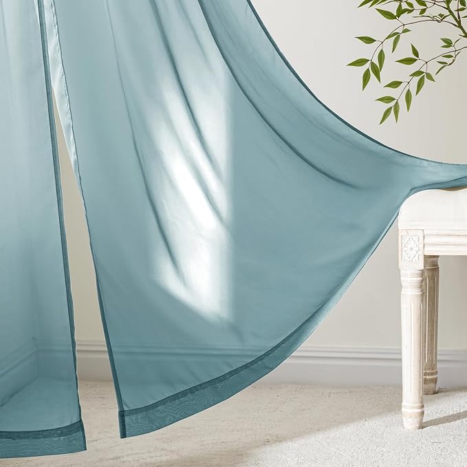 MIULEE Dusty Blue Sheer Curtains 108 Inches Long, 4 Panels Set, Light Filtering - Image 6