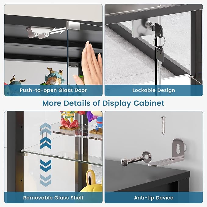 Large Display Cabinet with Glass Doors, 8-Tier RGB Curio Cabinet with Smart - Image 5