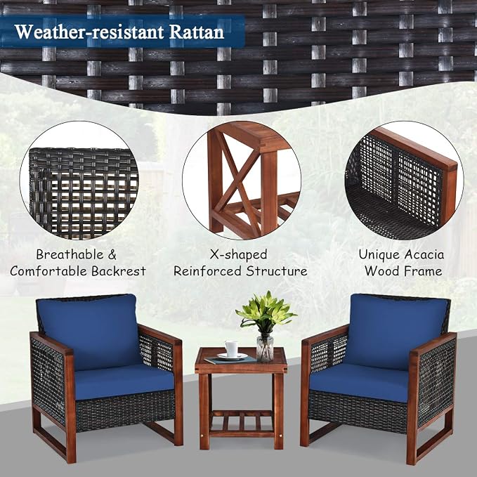 Tangkula 3 Pieces Patio Wicker Furniture Set, Rattan Outdoor Sofa Set - Image 8