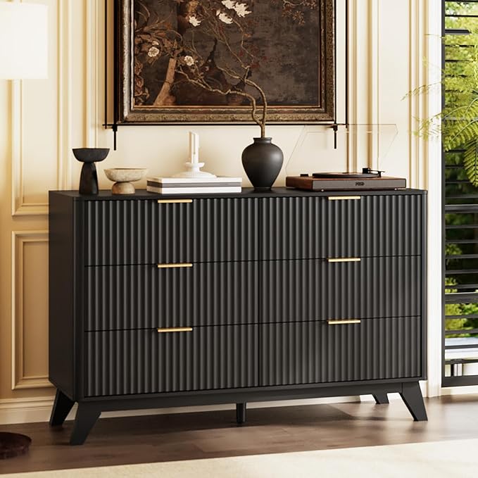 VINGLI Black Fluted 6 Drawer Dresser by VINGLI