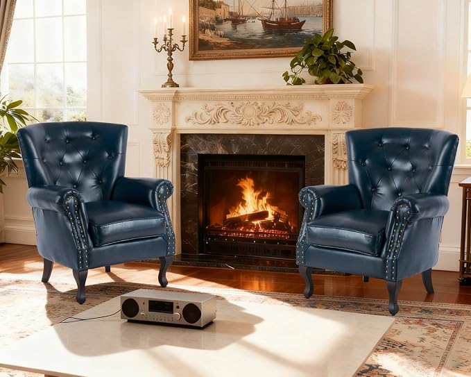 Modern Accent Chair Set of 2, Mid-Century PU Leather Armchair - Image 3