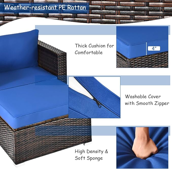 Tangkula 6 Pieces Wicker Patio Furniture Set, PE Rattan Outdoor Sectional - Image 8