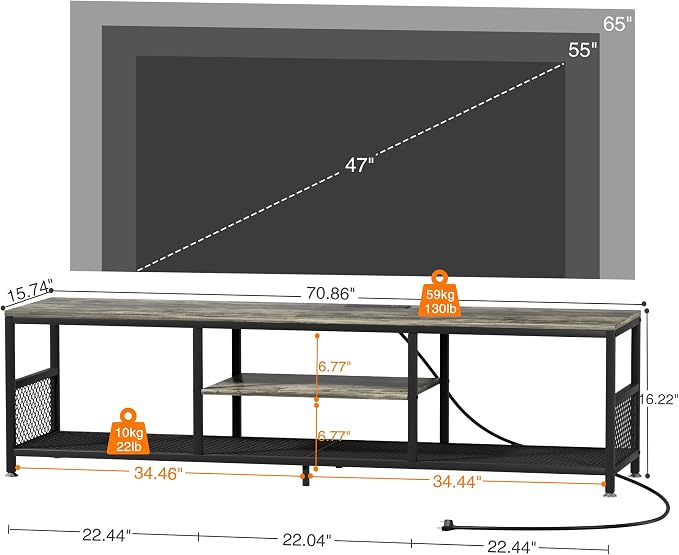VECELO TV Stand with Power Outlets - Image 8