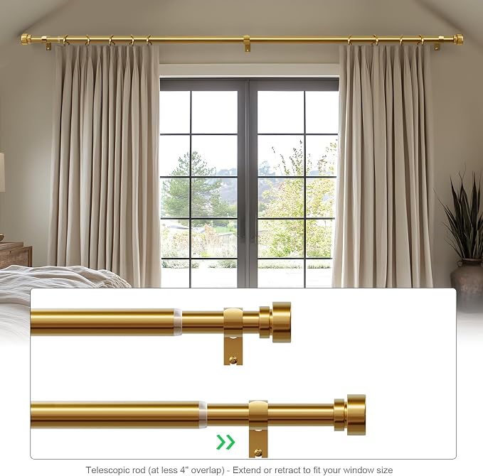 Lootkell Gold Curtain Rods for Windows 72 to 144 Adjustable Modern Curtain Rod - Image 4
