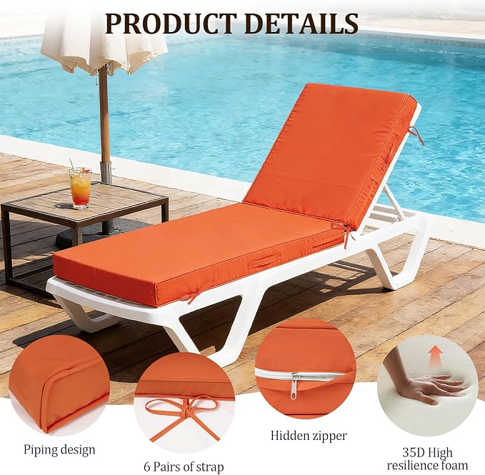 80x26x4in Lounge Cushions for Outdoor Furniture, Outdoor Lounge Chair Cushions - Image 6