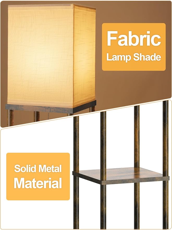 Floor Lamp with Shelves for Living Room Brown, Shelf Floor Lamp with 3 CCT LED - Image 2