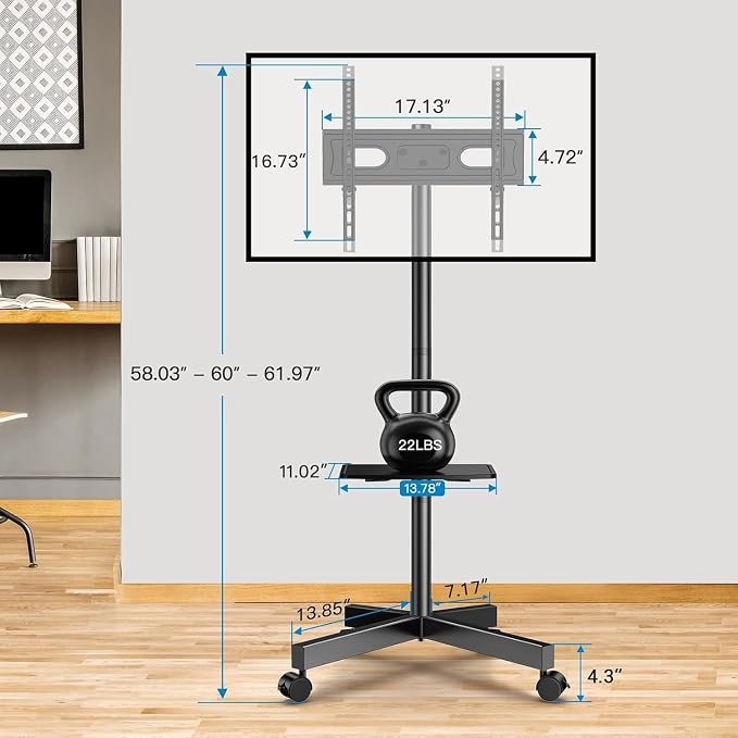 PERLESMITH Rolling TV Stand, Mobile TV Stand - Image 9