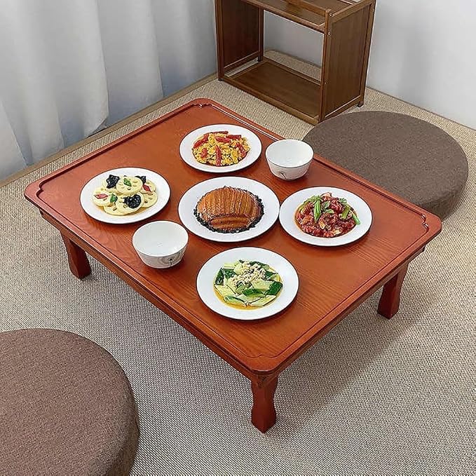 Folding Coffee Table, Japanese-Style Square Low Wood Table, - Image 5