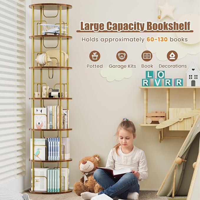 ALLSTAND 6 Tier Rotating Bookshelf, 360 ° Display Stackable Spinning Bookshelf - Image 6