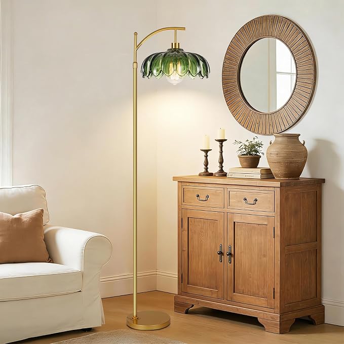 QIYIZM Glass Floor Lamp for Living Room, Mid Century Modern Brass Tall Lamp - Image 3