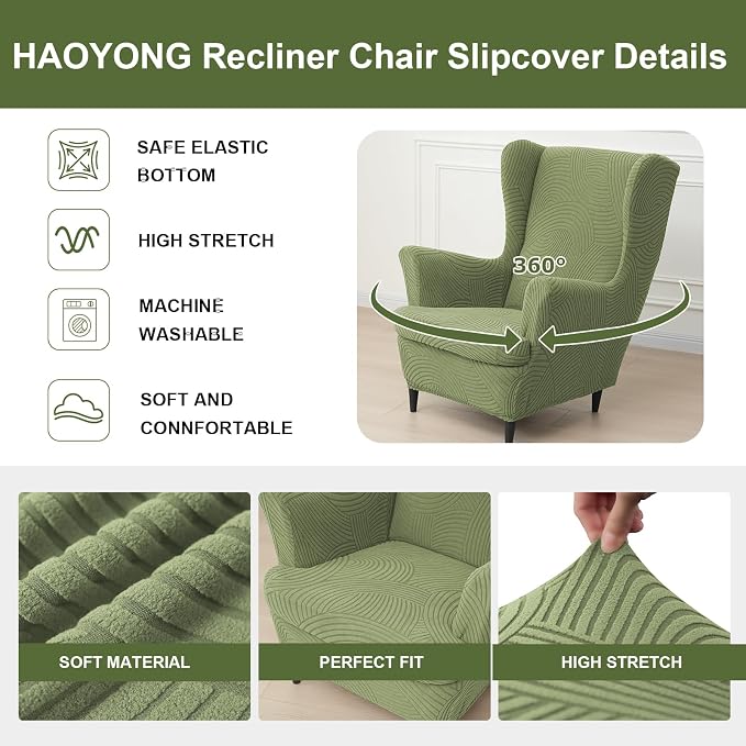 HAOYONG Wing Chair Slipcovers Printed Wingback Chair Covers 2 Pieces Wingback - Image 4