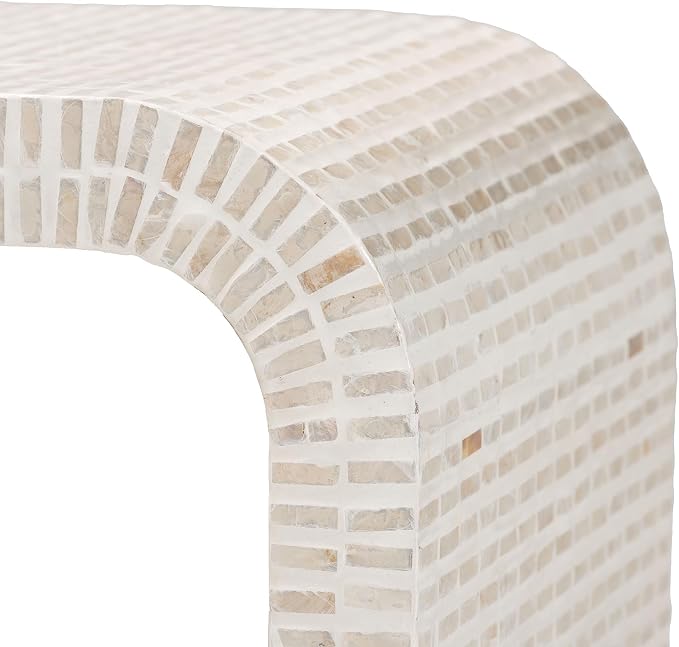 Bali & pari Carlyn Coastal Beige and White Mother of Pearl Capiz Shell End Table - Image 6