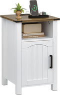 Farmhouse Nightstand with Charging Station, End Table with USB/Type-C Ports and by Decofy