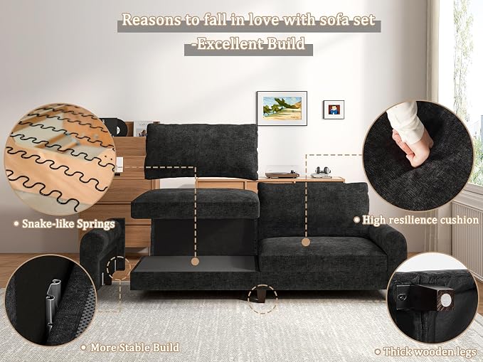 EASE MOOSE 70.6" Modern Deep Seat Loveseat Couch, Soft Chenille Sofa - Image 8