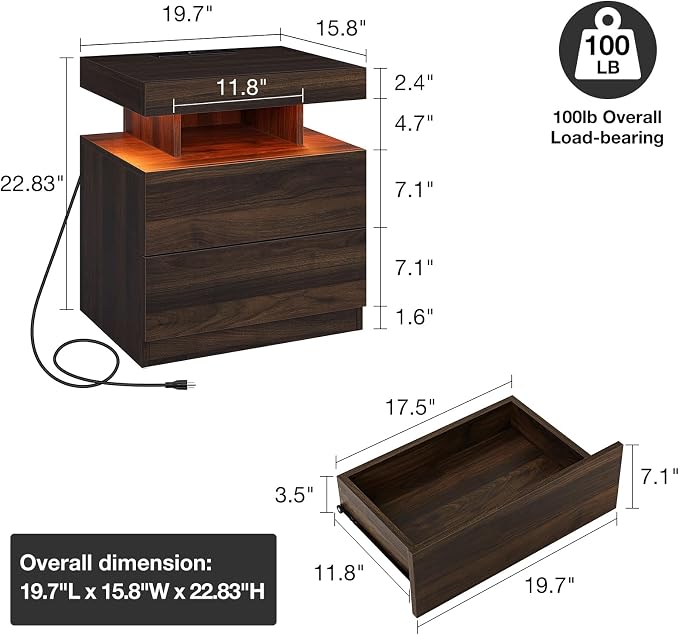 HOMMPA Set of 2 Rustic Nightstand - Image 2