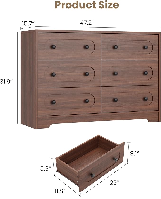 Garvee 6 Drawer Dresser for Bedroom, Wooden Mid Century Modern Chest of Drawers - Image 2