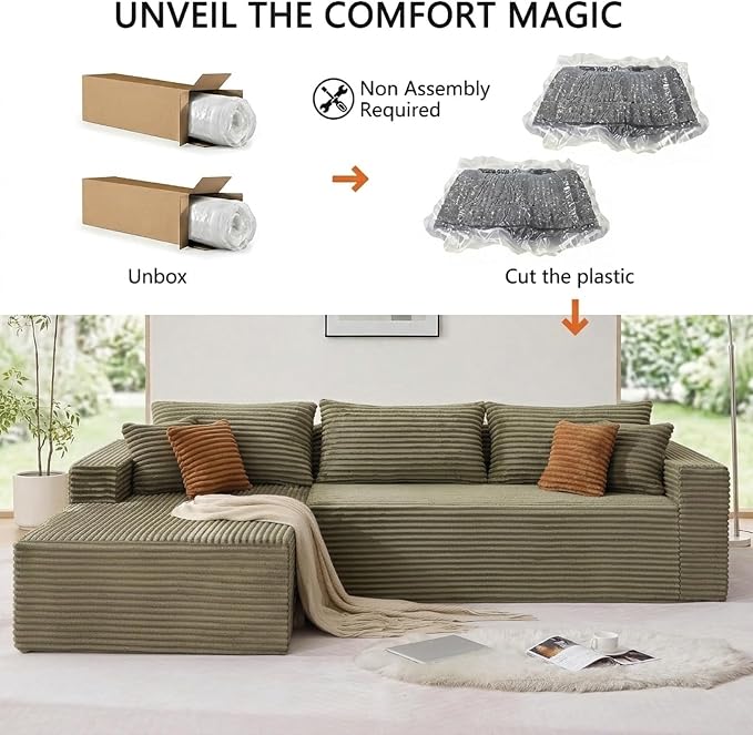 108" Boneless Couch Modular Sectional Sofa, L-Shaped Couch - Image 6