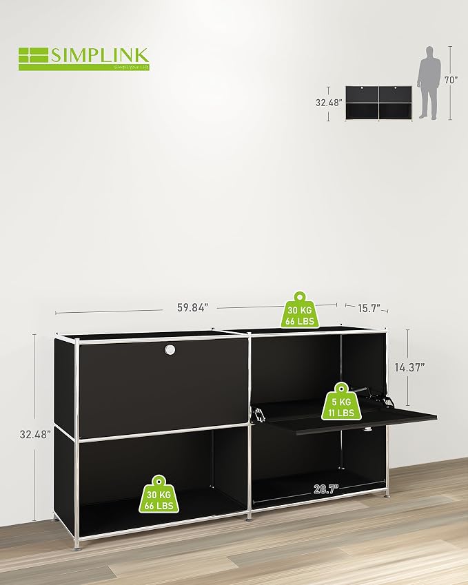 Metal Sideboard with 2 Flap Doors, DIY Modern Home Furnishing, Foyer - Image 3
