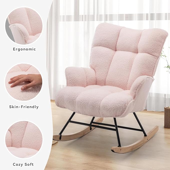 SAETSFEG Rocking Chair Nursery Teddy Upholstered Glider Rocker Rocking Accent - Image 4