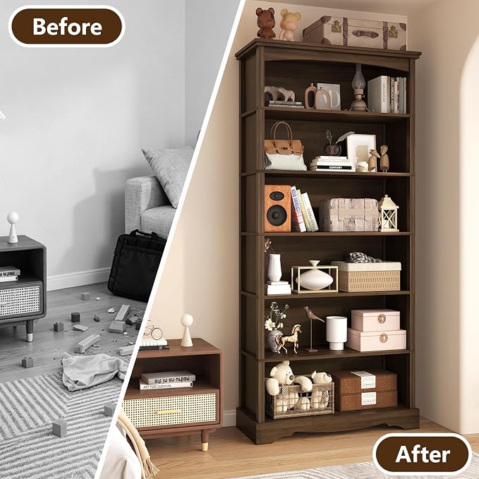 TVU 6-Tier Wooden Bookshelf, 76 Inch Tall Bookshelf - Image 9