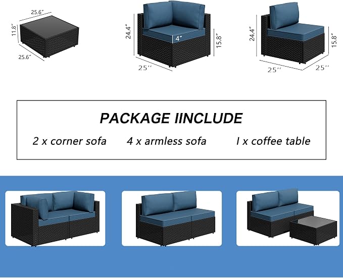 7 Piece Outdoor Patio Furniture Set, All Weather Conversation Set - Image 4