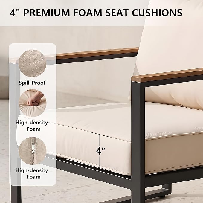 Modern Patio Furniture Set, 4 Pieces Outdoor Conversation Set - Image 6