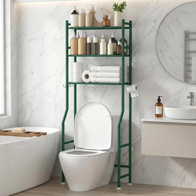 GloTika 3-Tier Over Toilet Storage - 150lb Total Capacity Metal Bathroom by QualityHomewareTimlessComfort