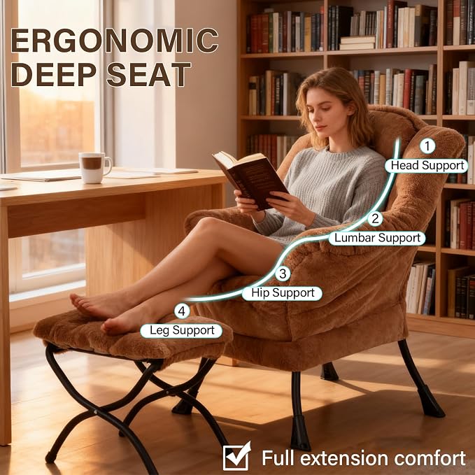 Welnow Lazy Chair with Ottoman, Modern Accent Chair with Armrests and a Side - Image 5