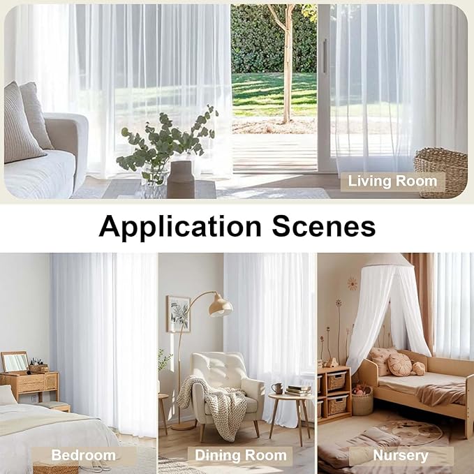 OWENIE Sheer White Curtains, Sheer Curtains 63 inch Length 2 Panels Set - Image 6