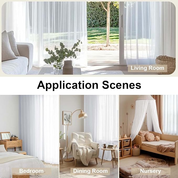 OWENIE Sheer Curtain, 120 Inches Long, Rod Pocket, 2 Panels, - Image 6