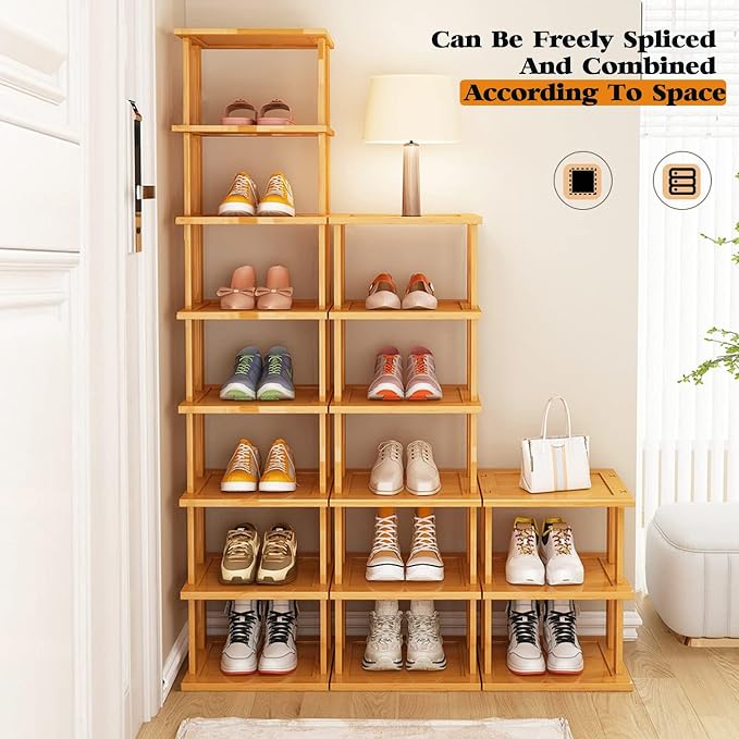 Bamboo Shoe Rack 12 Tier- Vertical Shoe Rack - Image 4