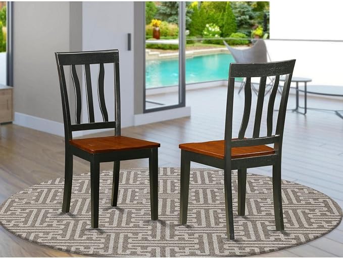 East West Furniture ANC-BLK-W Antique Kitchen Dining Chairs - Image 2