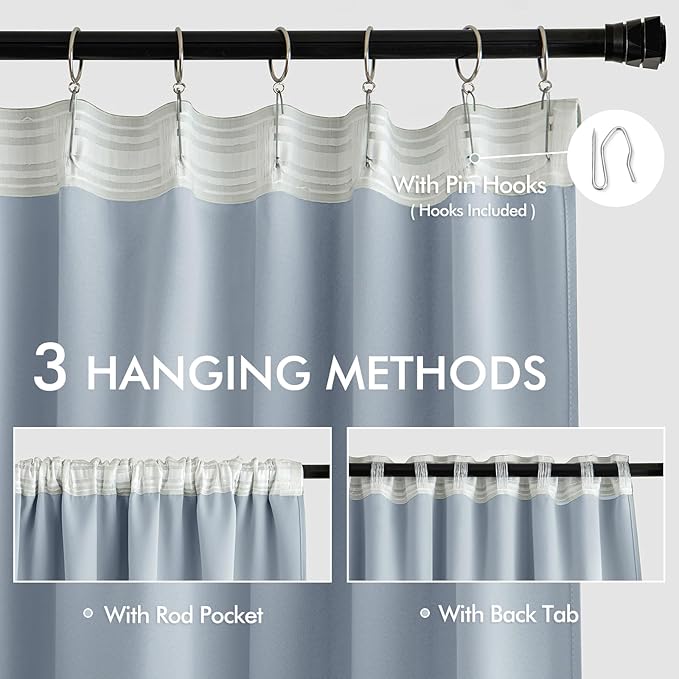 MIULEE Light Blue Back Tab Blackout Curtains 120 Inch Long 2 Panels Set - Image 3